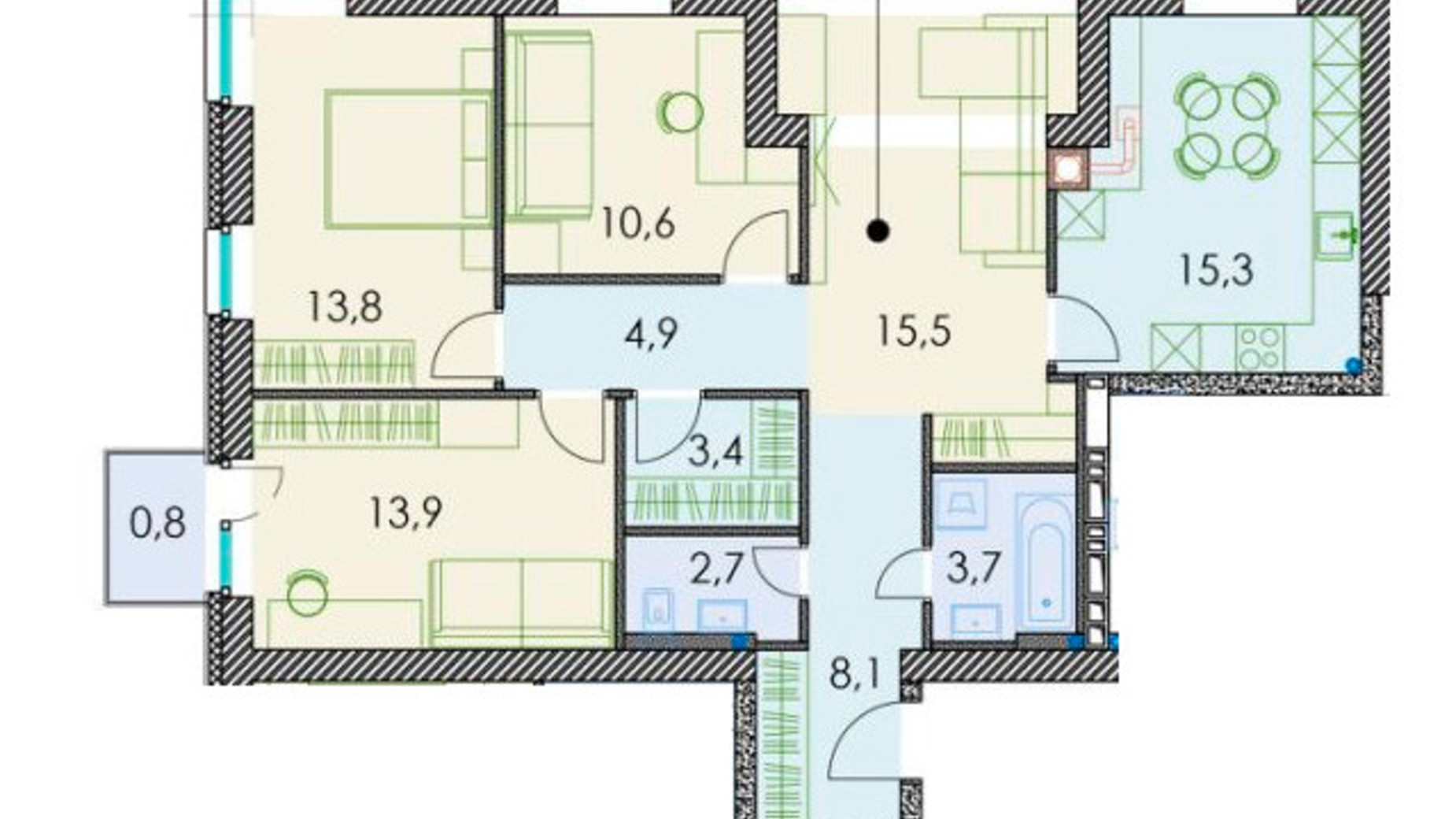 Планировка 3-комнатной квартиры в ЖК Forest hill 96.2 м², фото 511205