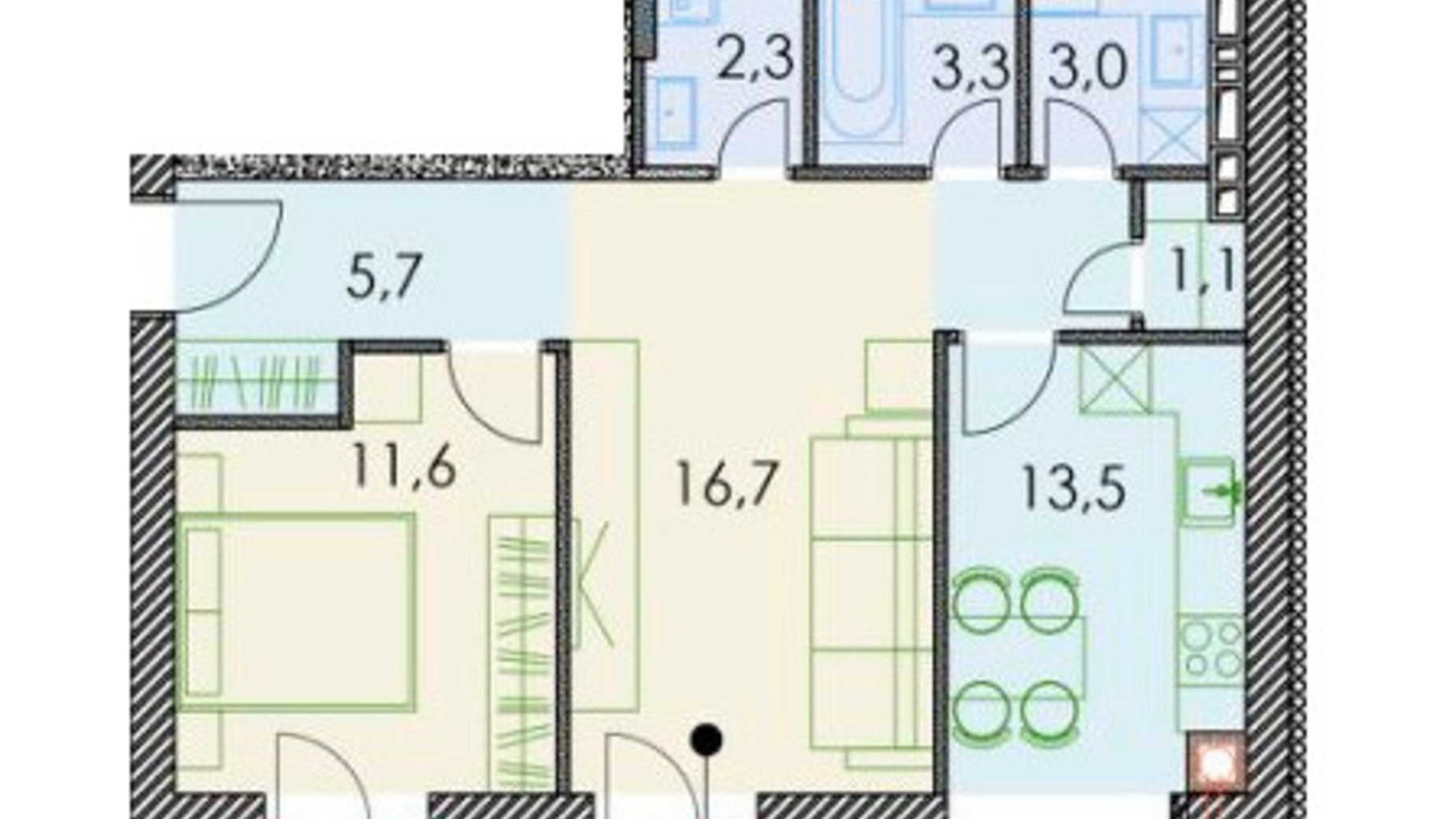 Планування 2-кімнатної квартири в ЖК Forest hill 62 м², фото 511206