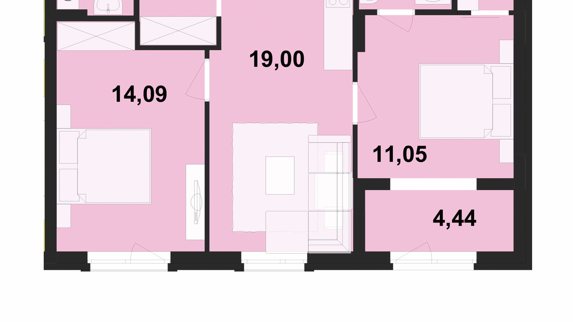 Планування 2-кімнатної квартири в ЖК Київський 62.8 м², фото 511218