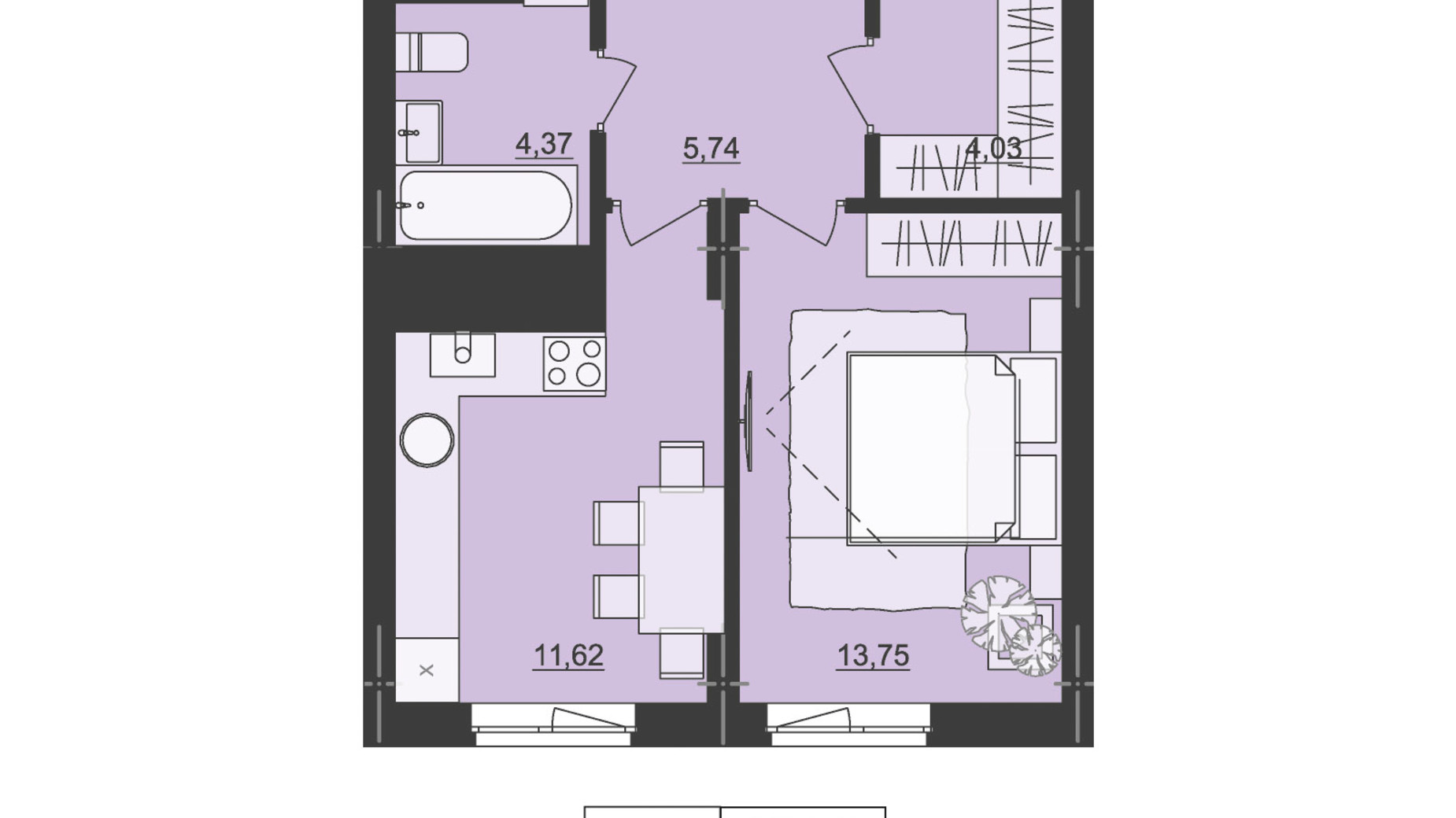 Планировка 1-комнатной квартиры в ЖК Киевский 39.51 м², фото 511219