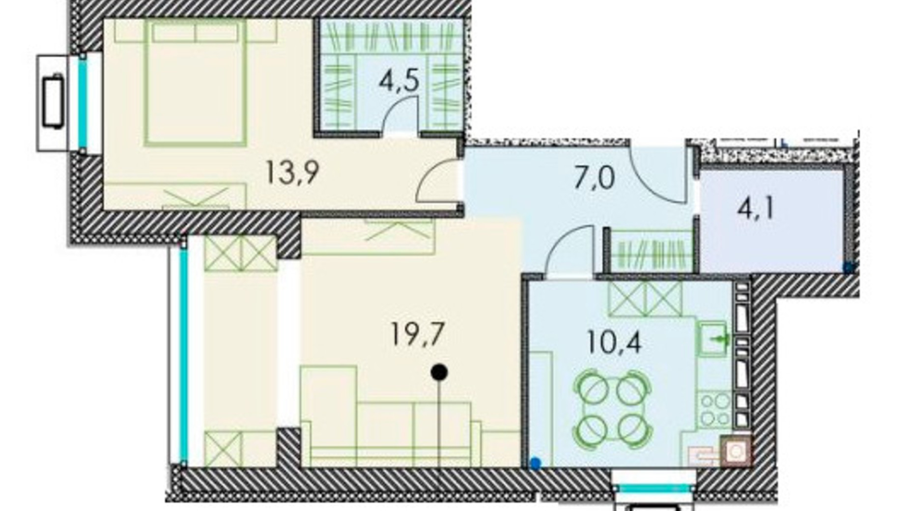 Планування 2-кімнатної квартири в ЖК Forest hill 61.2 м², фото 511252