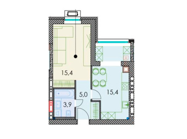 ЖК Forest hill: планировка 1-комнатной квартиры 40.7 м²