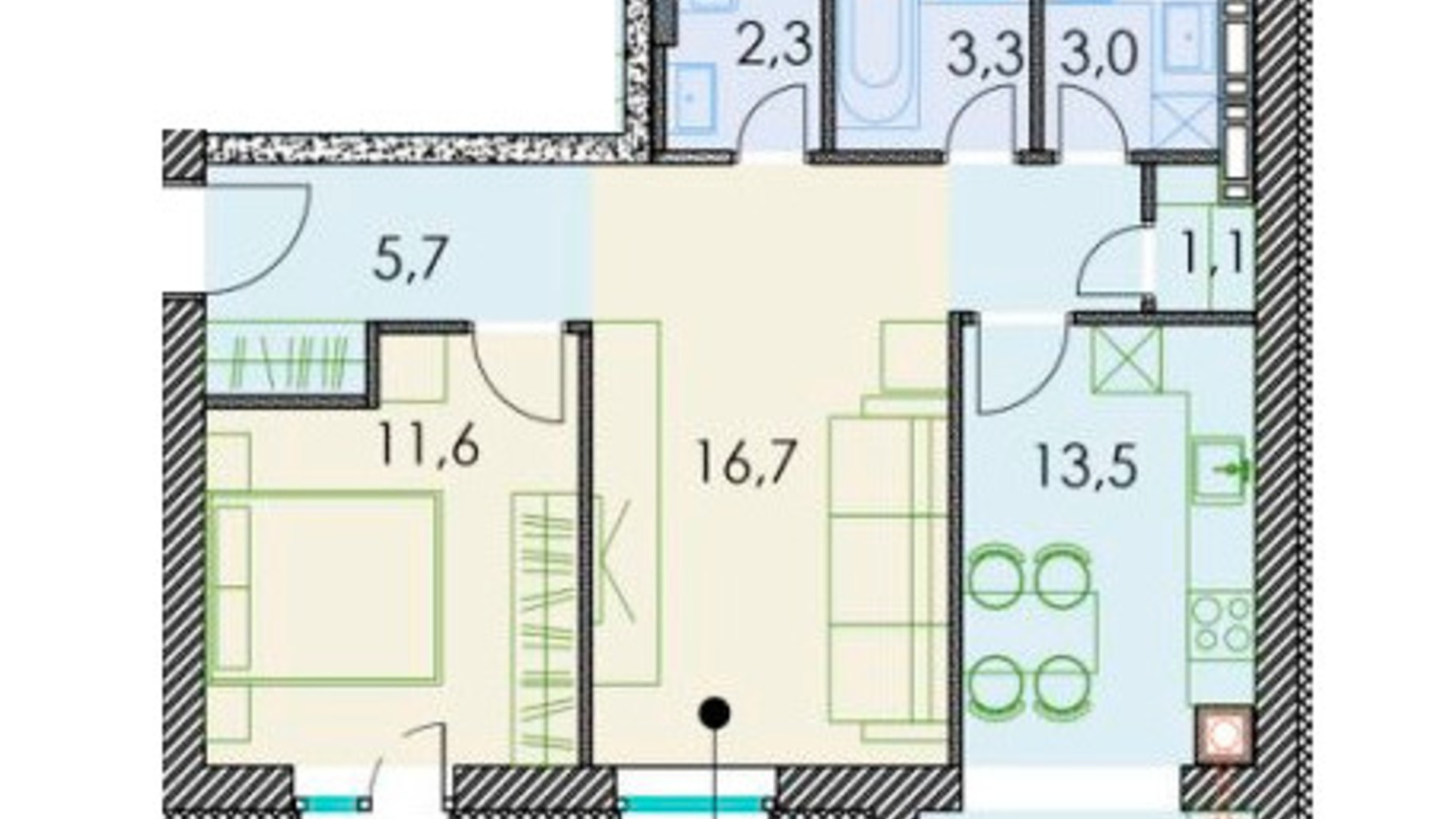 Планування 2-кімнатної квартири в ЖК Forest hill 62.8 м², фото 511256