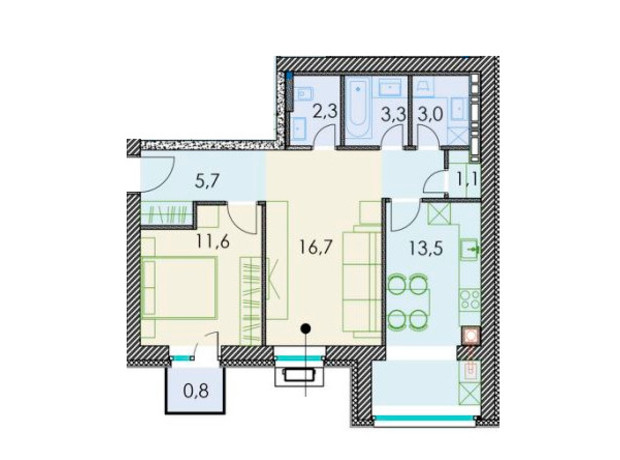 ЖК Forest hill: планировка 2-комнатной квартиры 62.8 м²