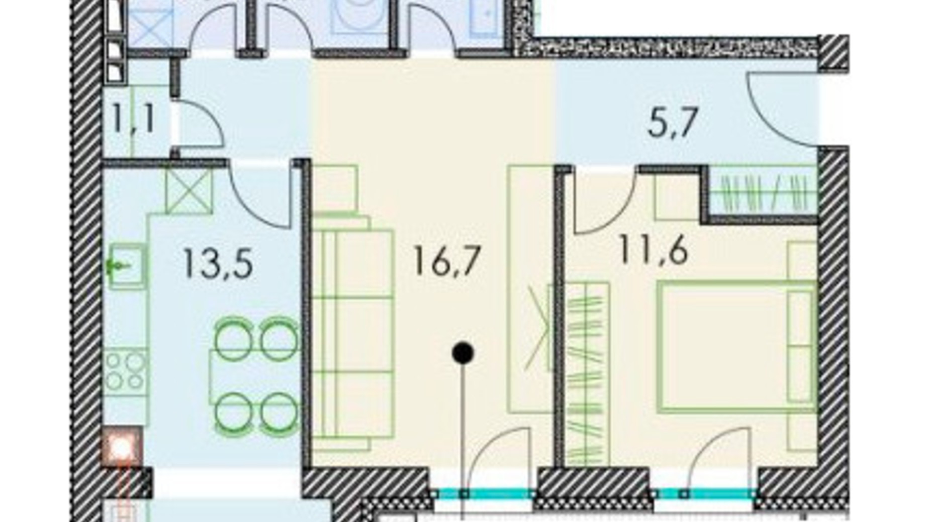 Планування 2-кімнатної квартири в ЖК Forest hill 62.2 м², фото 511274