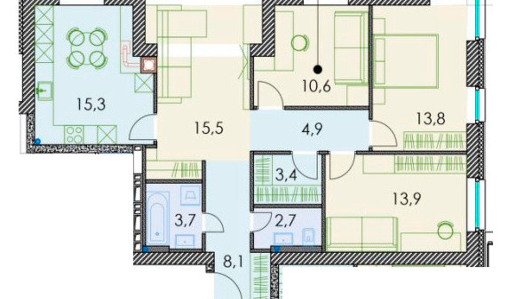 Планировка 3-комнатной квартиры в ЖК Forest hill 96.2 м², фото 511275