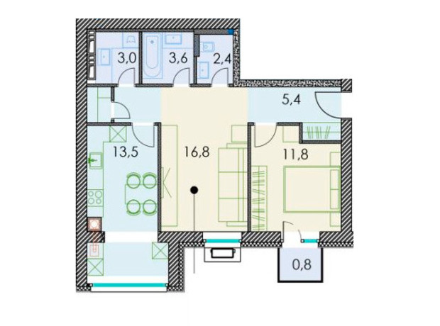 ЖК Forest hill: планування 2-кімнатної квартири 63.2 м²