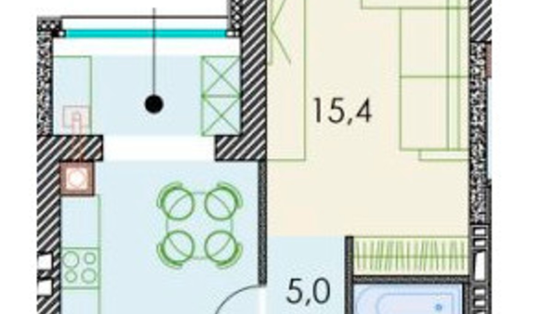 Планування 1-кімнатної квартири в ЖК Forest hill 40.7 м², фото 511284