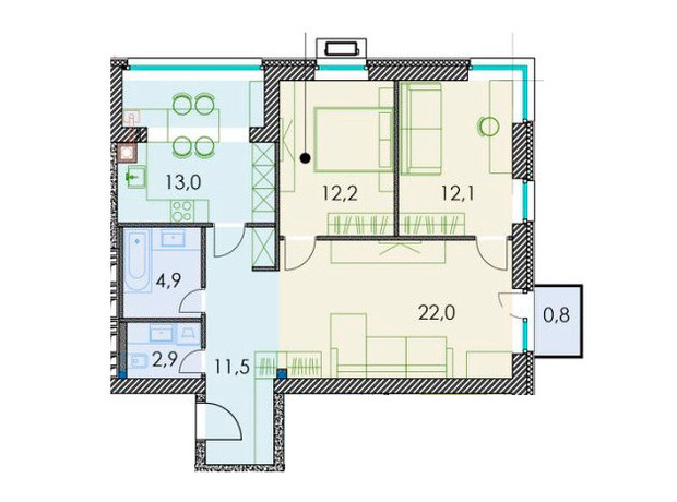 ЖК Forest hill: планування 3-кімнатної квартири 81.1 м²