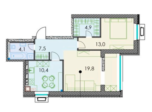 ЖК Forest hill: планировка 2-комнатной квартиры 61.3 м²