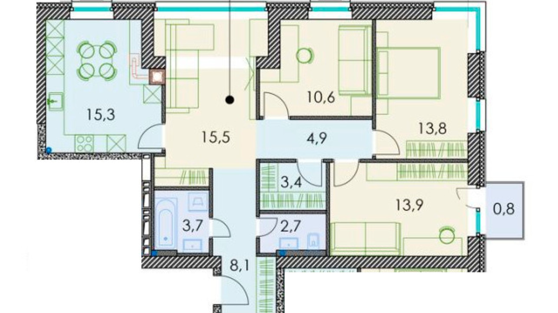Планування 3-кімнатної квартири в ЖК Forest hill 95.7 м², фото 511294
