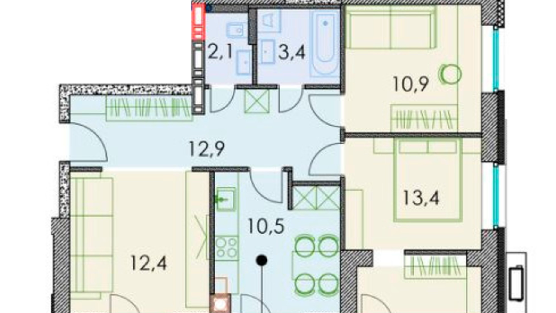 Планировка 3-комнатной квартиры в ЖК Forest hill 68.3 м², фото 511301