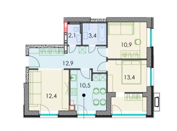 ЖК Forest hill: планировка 3-комнатной квартиры 68.3 м²