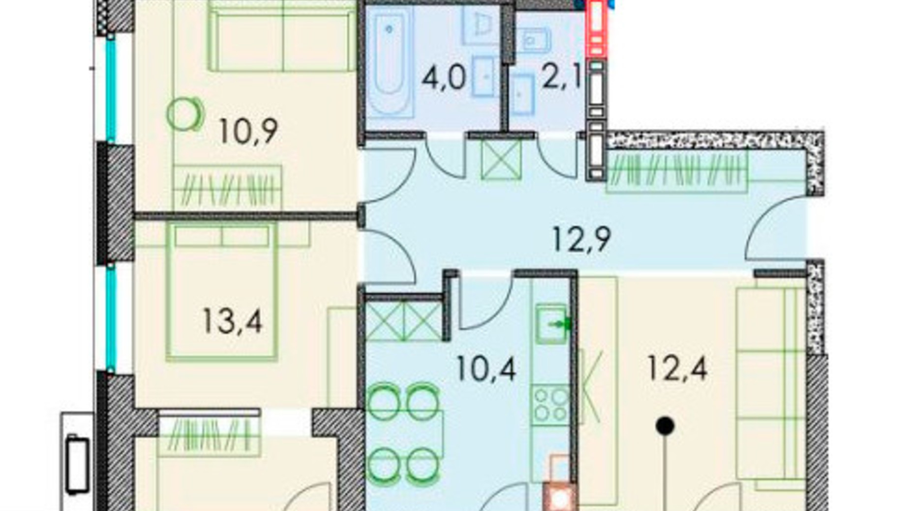 Планування 3-кімнатної квартири в ЖК Forest hill 68.3 м², фото 511302