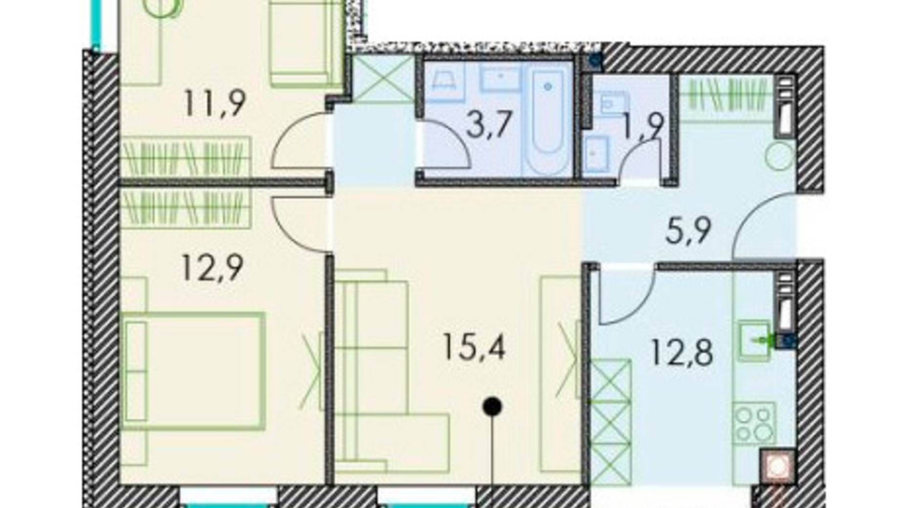 Планировка 3-комнатной квартиры в ЖК Forest hill 68.8 м², фото 511315