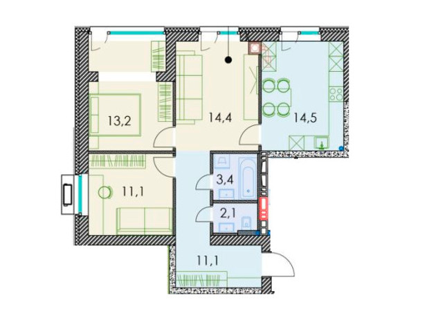 ЖК Forest hill: планування 3-кімнатної квартири 72.1 м²