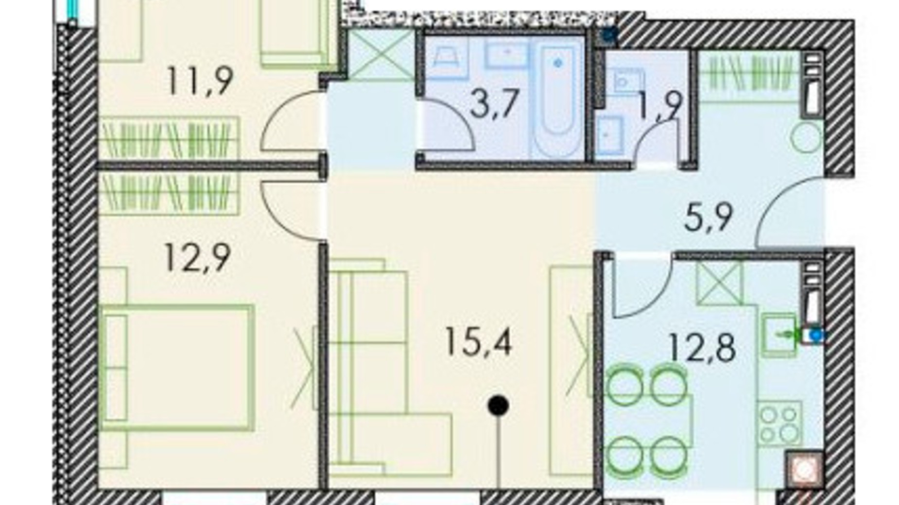 Планировка 3-комнатной квартиры в ЖК Forest hill 68.8 м², фото 511319