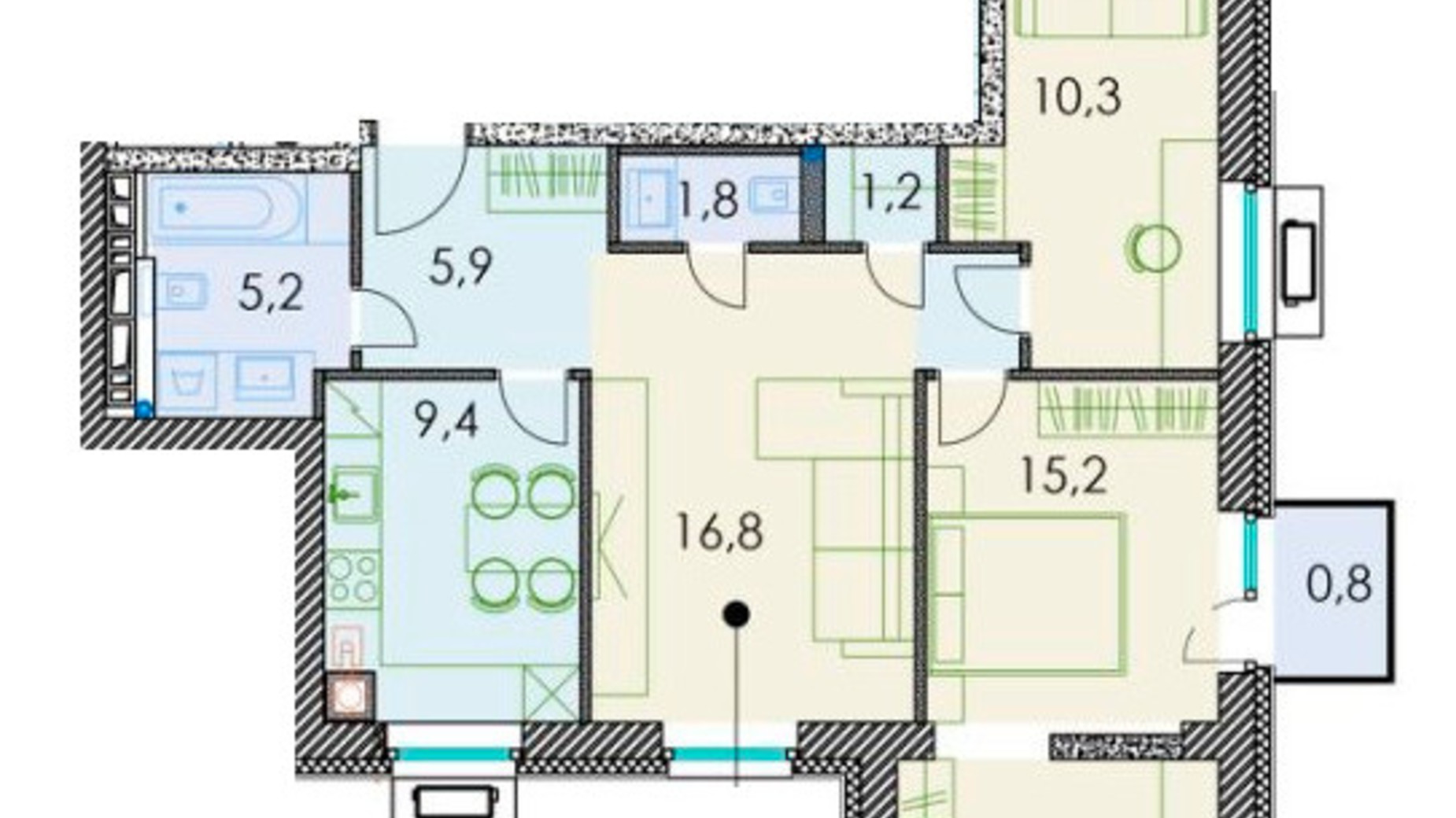 Планування 3-кімнатної квартири в ЖК Forest hill 70.6 м², фото 511320