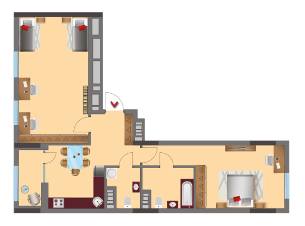 ЖК Salut: планування 2-кімнатної квартири 75.8 м²
