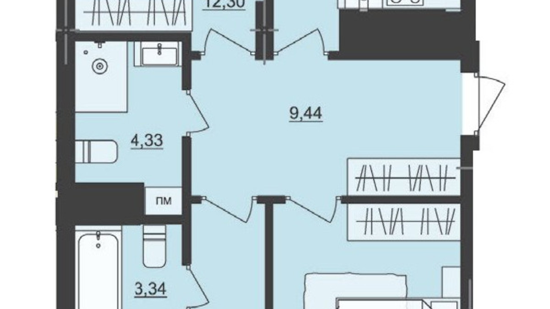 Планування 3-кімнатної квартири в ЖК Київський 85.44 м², фото 511489