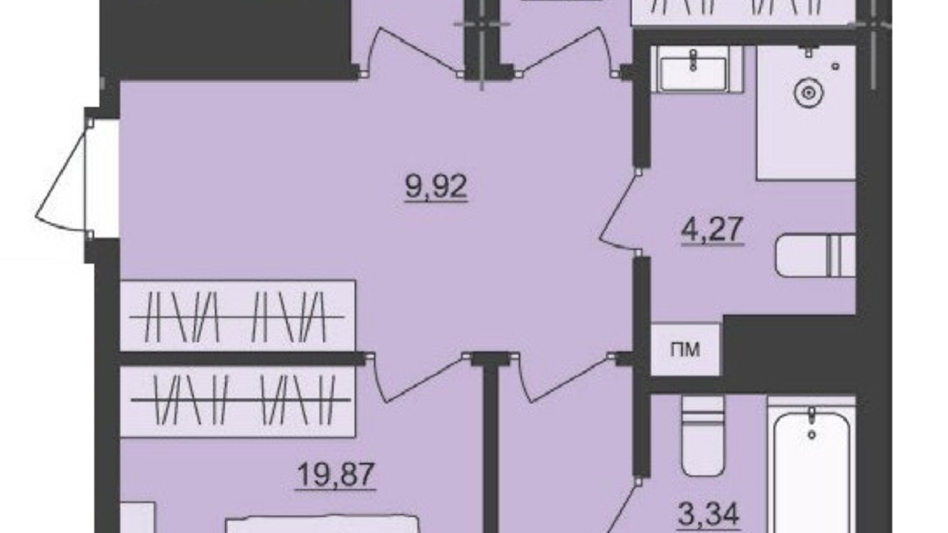 Планування 3-кімнатної квартири в ЖК Київський 85.47 м², фото 511490