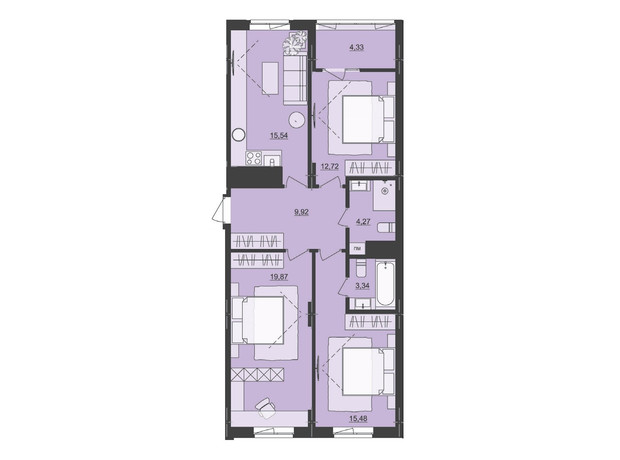 ЖК Київський: планування 3-кімнатної квартири 85.47 м²