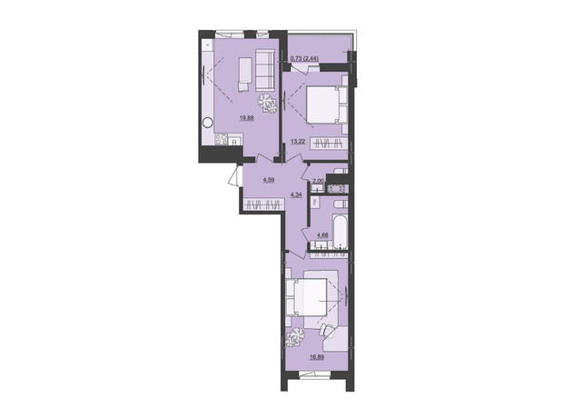 ЖК Київський: планування 2-кімнатної квартири 66.33 м²