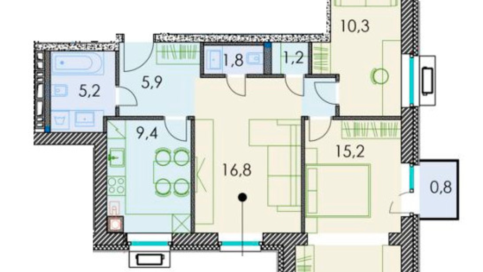 Планування 3-кімнатної квартири в ЖК Forest hill 70.6 м², фото 512033