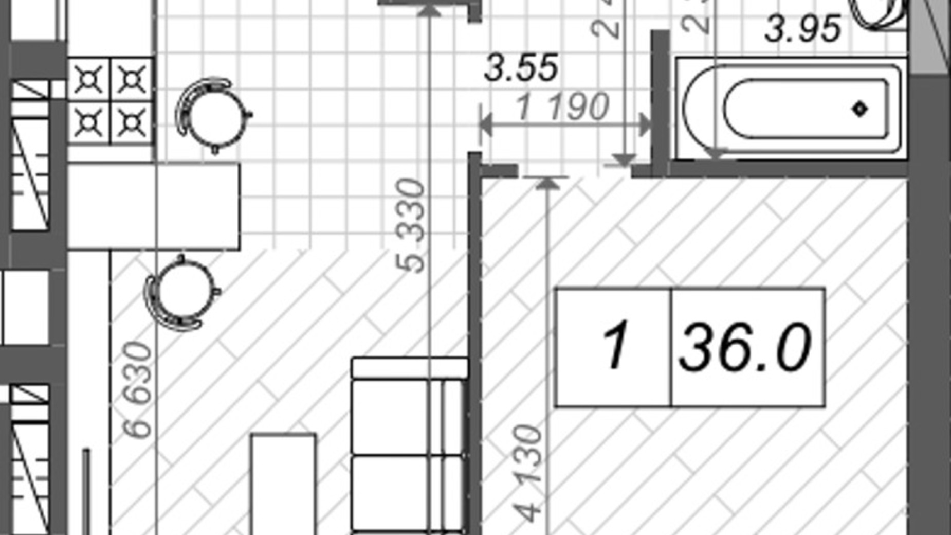 Планування 1-кімнатної квартири в ЖК Нові Метри Center 38.2 м², фото 512429