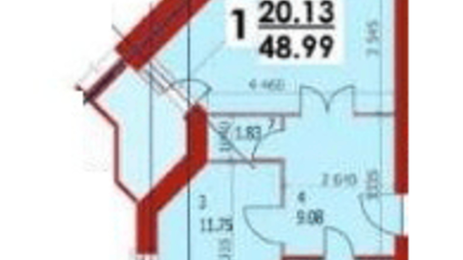 Планировка 1-комнатной квартиры в ЖК ул. 50-летия УПА, 10в 48.99 м², фото 512498