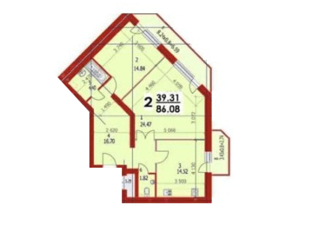 ЖК ул. 50-летия УПА, 10в: планировка 2-комнатной квартиры 86.08 м²