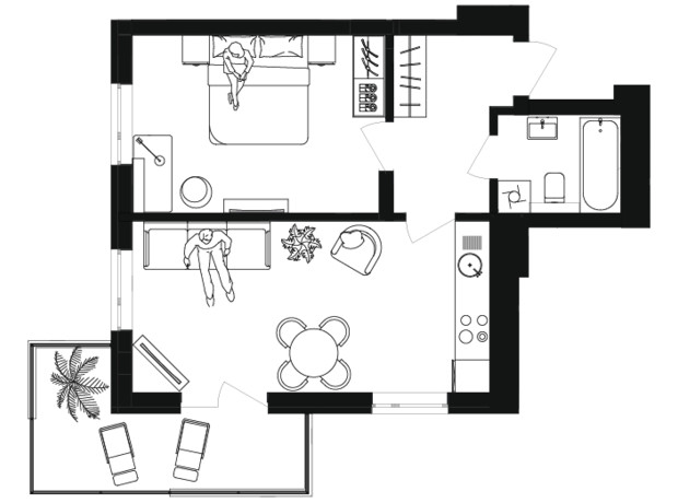 ЖК Sota Duet: планировка 1-комнатной квартиры 48.52 м²