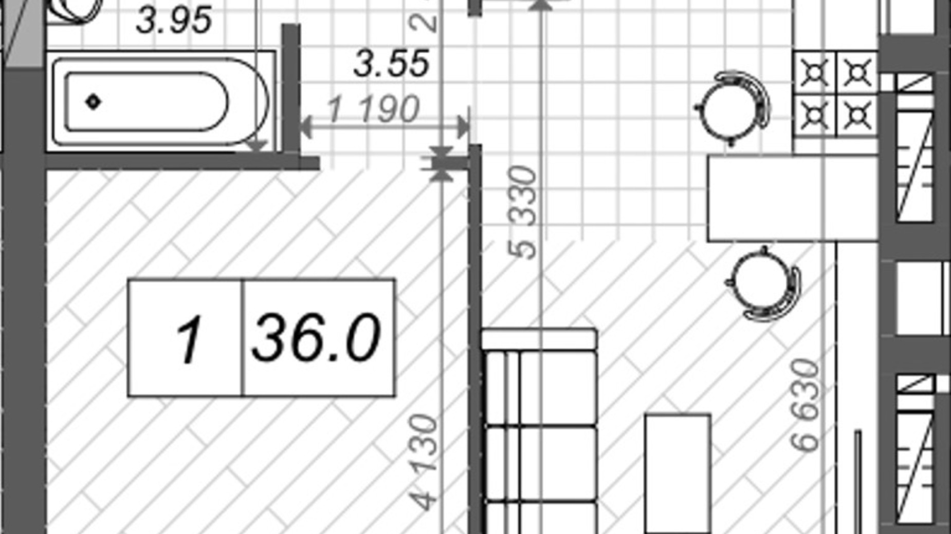 Планування 1-кімнатної квартири в ЖК Нові Метри Center 36.6 м², фото 512645