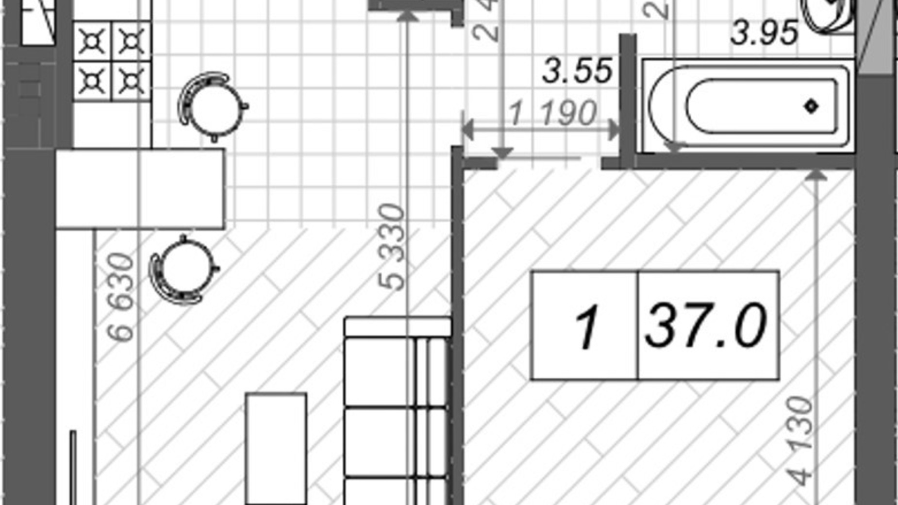 Планування 1-кімнатної квартири в ЖК Нові Метри Center 37.8 м², фото 512646