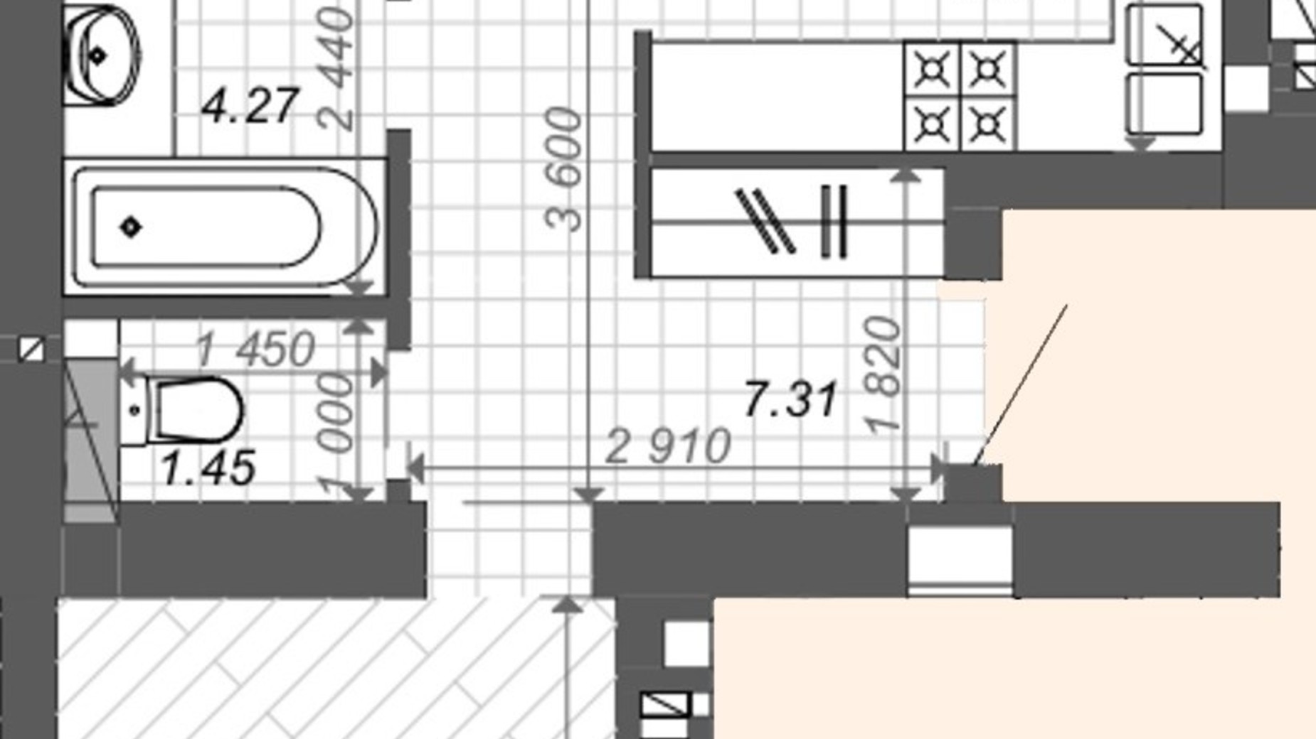 Планування 2-кімнатної квартири в ЖК Нові Метри Center 61.1 м², фото 512649