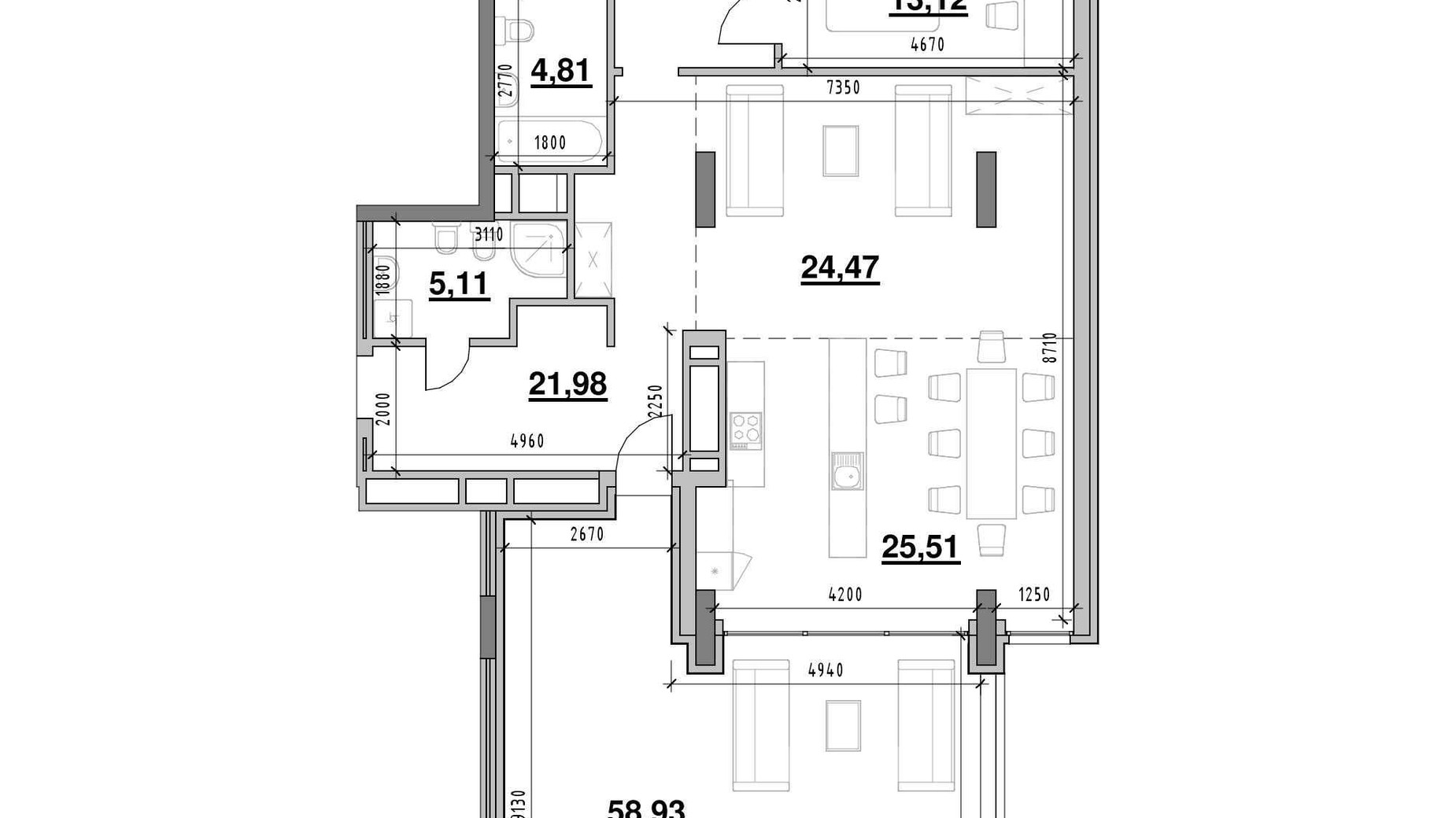 Планування 4-кімнатної квартири в ЖК Америка 142 м², фото 512769
