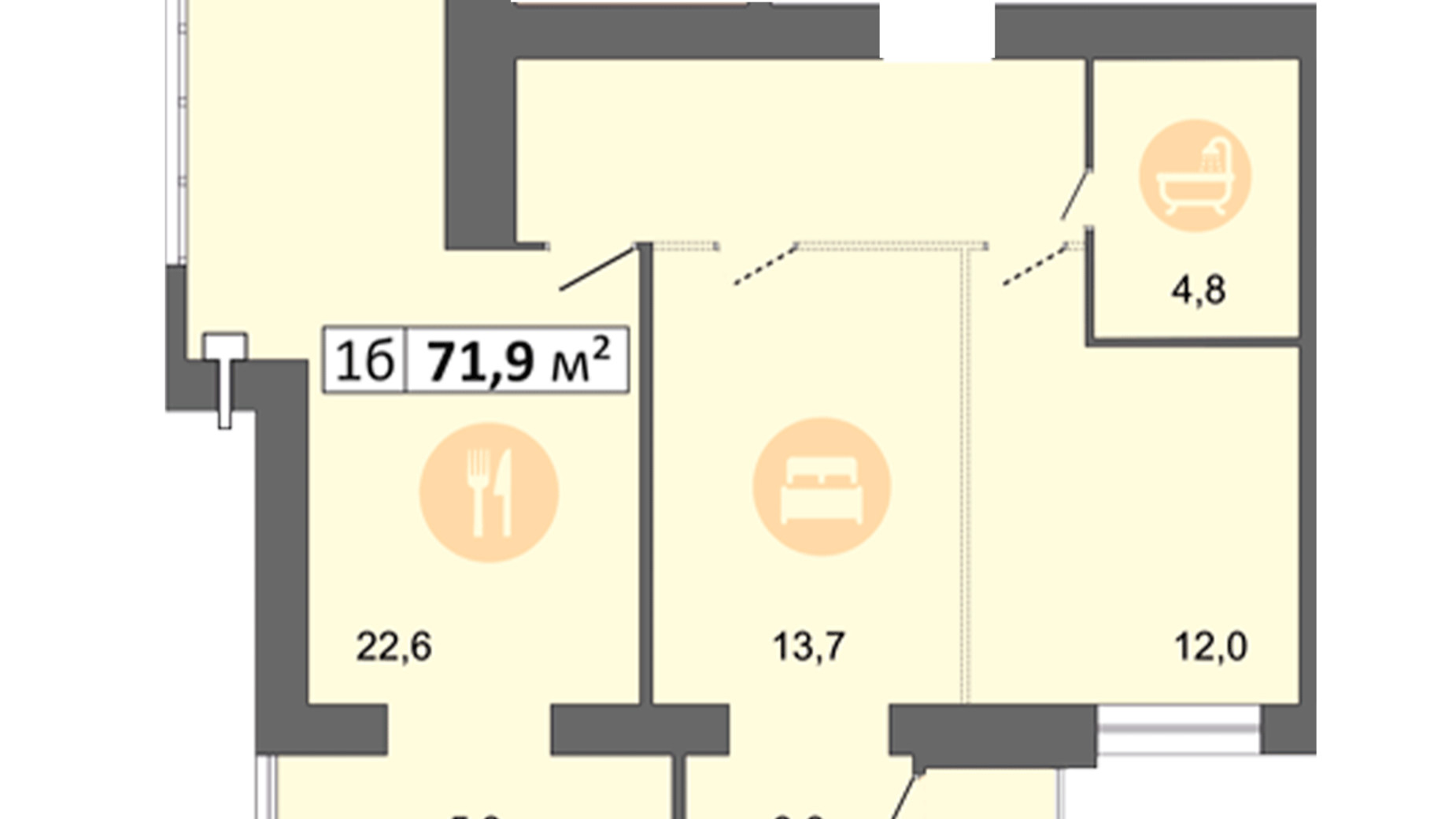 Планировка 1-комнатной квартиры в ЖК Днепровская Брама 2 71.9 м², фото 513137