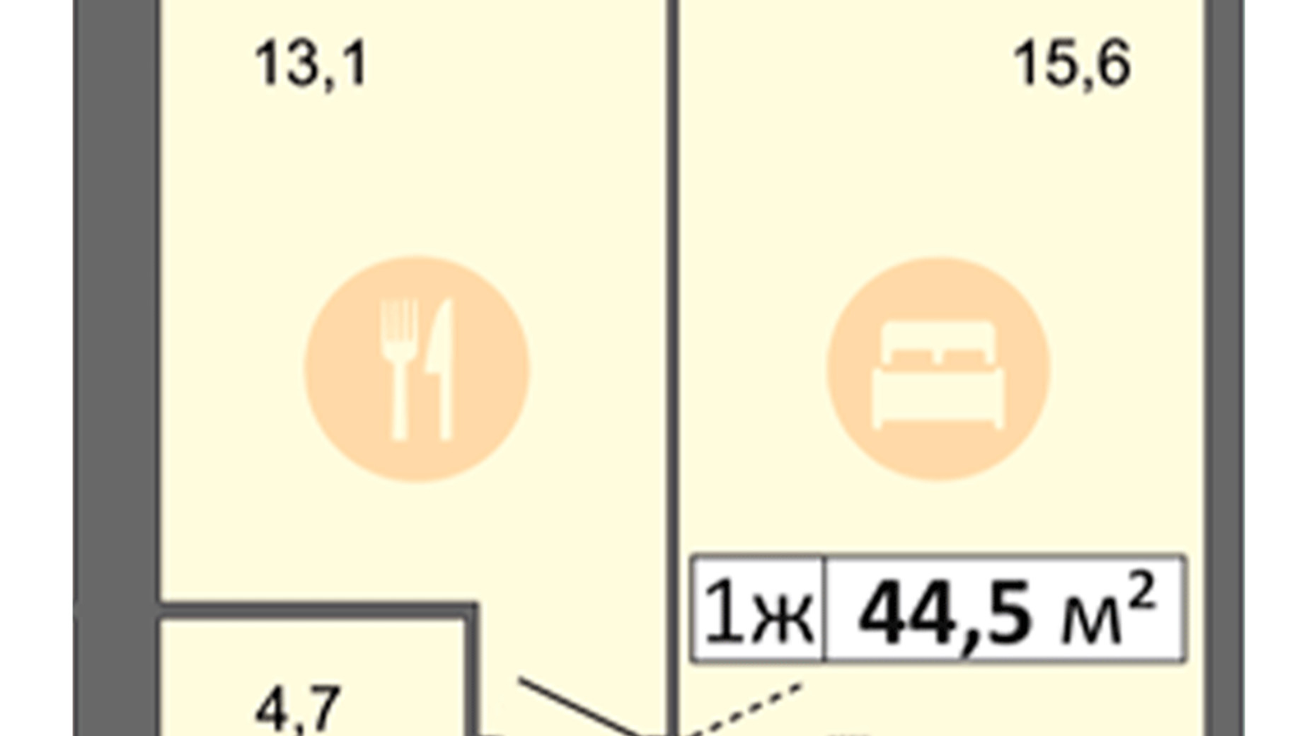 Планировка 1-комнатной квартиры в ЖК Днепровская Брама 2 44.5 м², фото 513143