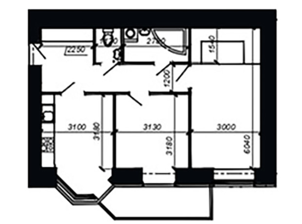 ЖК вул. Глибока, 19: планування 2-кімнатної квартири 58.54 м²