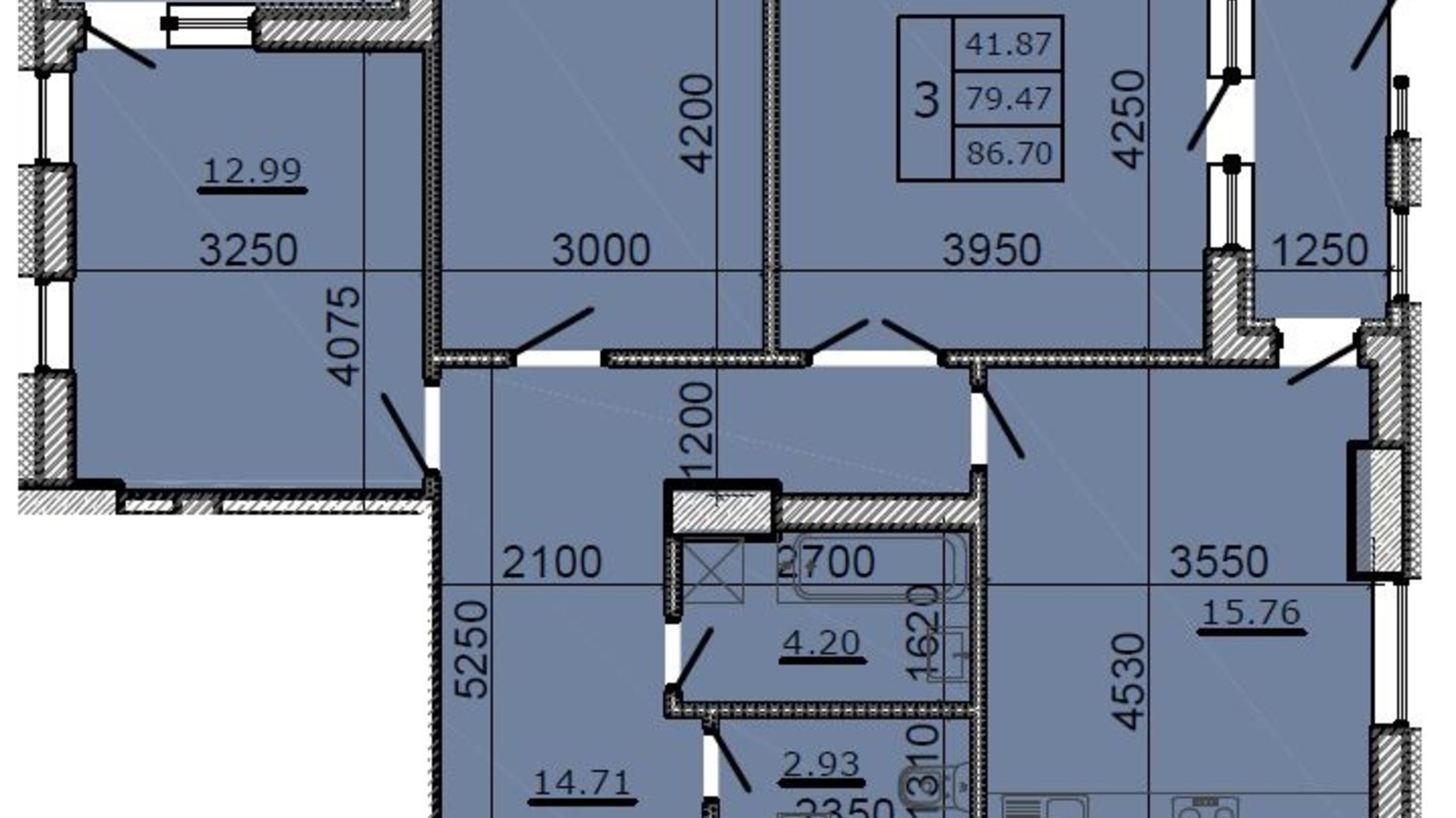 Планировка 3-комнатной квартиры в ЖК Метрополь 86.7 м², фото 514605