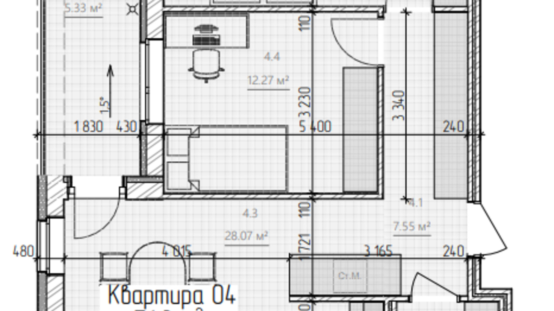 Планування 2-кімнатної квартири в ЖК Simple 76.3 м², фото 515740