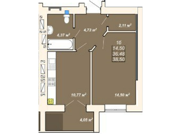 ЖК Атмосфера: планировка 1-комнатной квартиры 38.5 м²