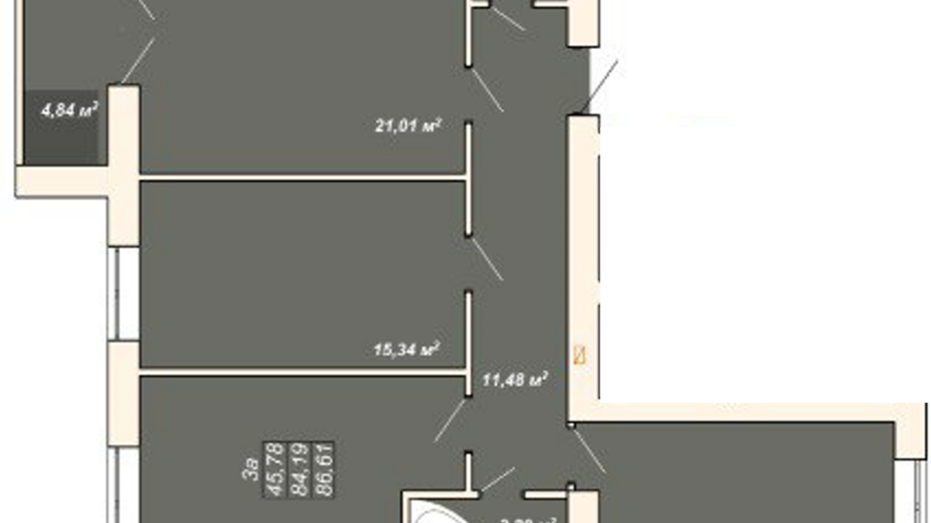 Планування 3-кімнатної квартири в ЖК Атмосфера 86.61 м², фото 515904