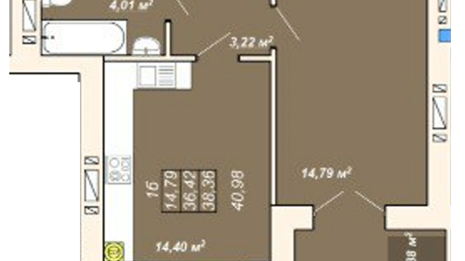 Планировка 1-комнатной квартиры в ЖК Атмосфера 38.36 м², фото 515907