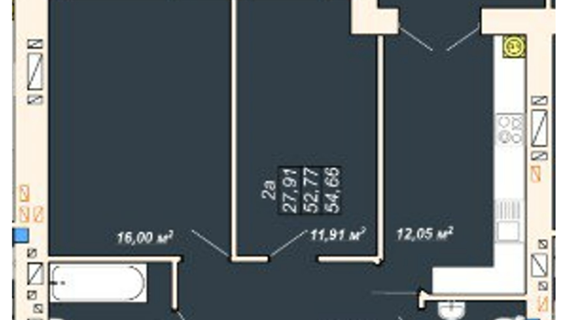 Планування 2-кімнатної квартири в ЖК Атмосфера 54.66 м², фото 515912