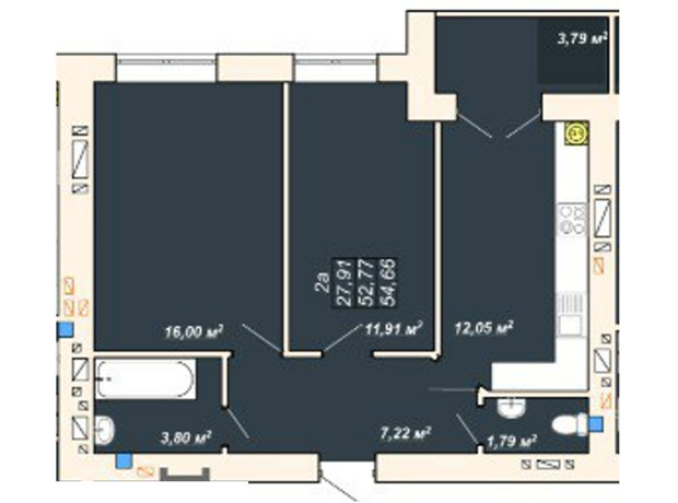ЖК Атмосфера: планировка 2-комнатной квартиры 54.66 м²