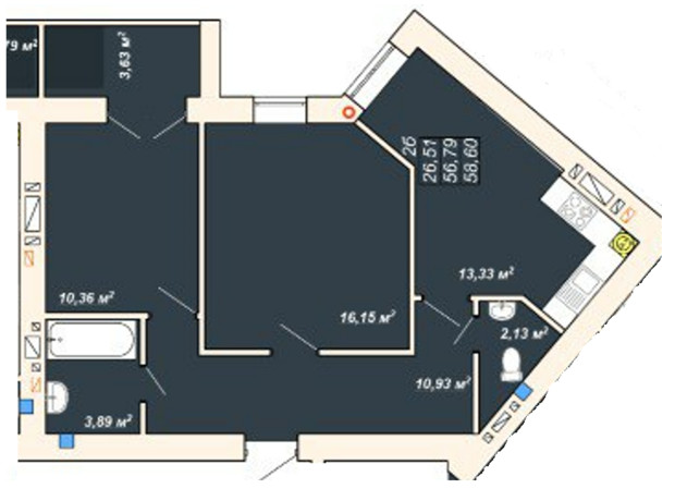 ЖК Атмосфера: планировка 2-комнатной квартиры 58.6 м²