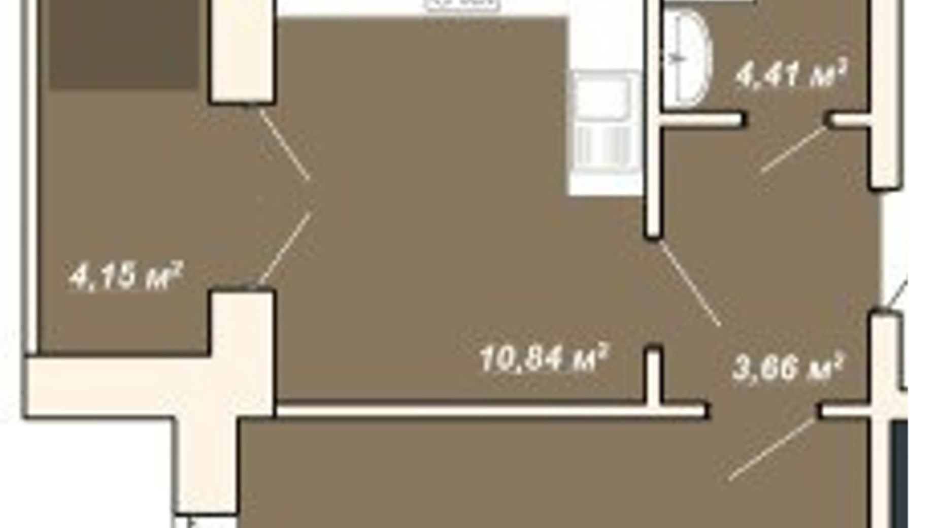 Планування 1-кімнатної квартири в ЖК Атмосфера 36.16 м², фото 515965