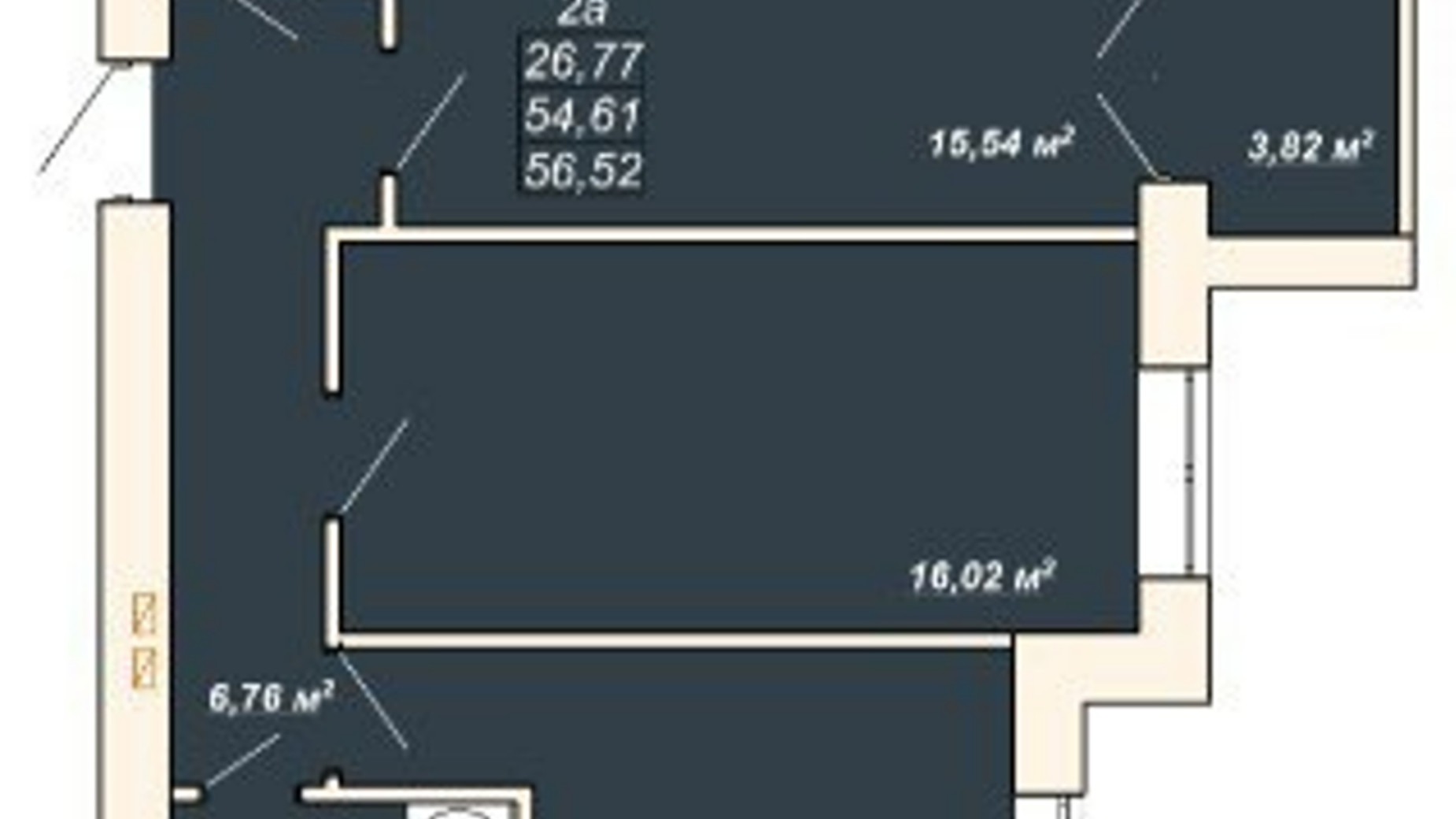 Планування 2-кімнатної квартири в ЖК Атмосфера 56.52 м², фото 515966