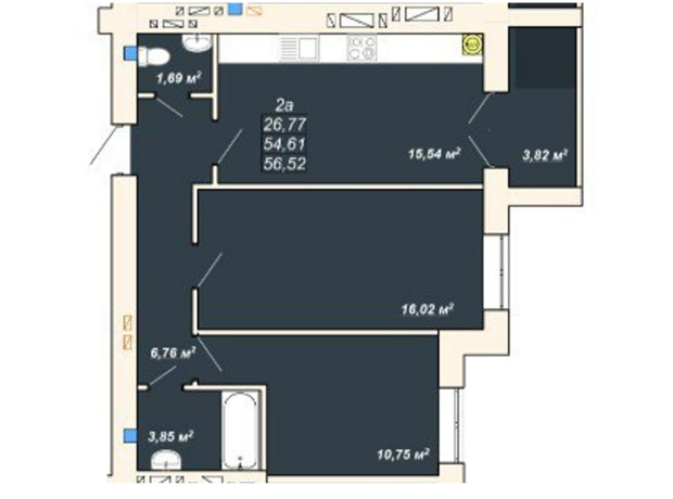 ЖК Атмосфера: планировка 2-комнатной квартиры 56.52 м²